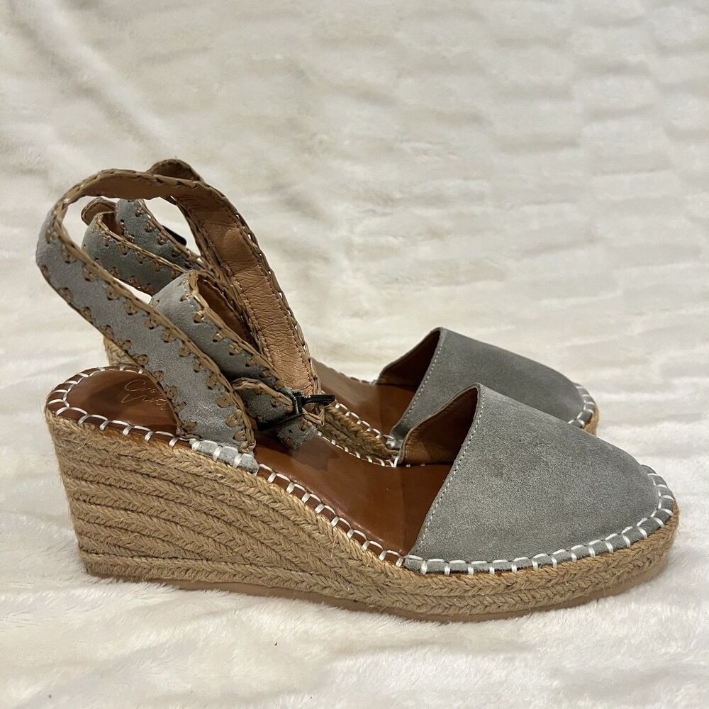 Crown Vintage Womens Sage Green Suede Espadrille Wedge Sandals Size 9.5 M Boho